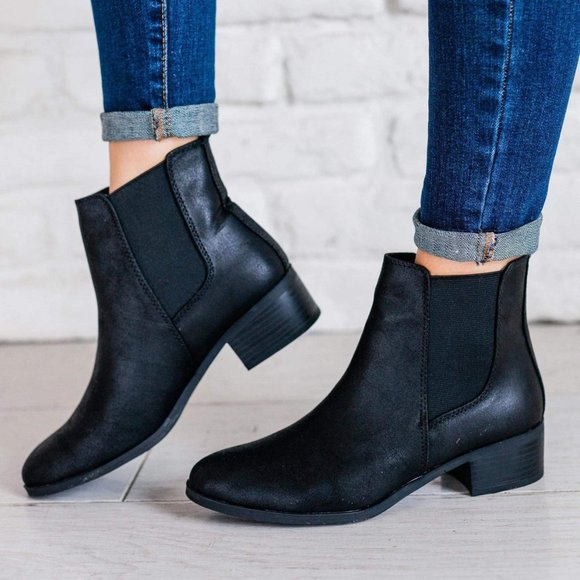 Qupid Shoes - Qupid Chelsea Repeat Slip on Bootie Ankle Boots Slip on - BLACK
